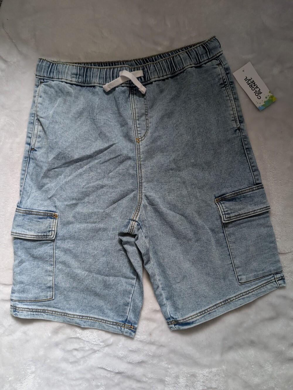 Colorful Planet Boys XXL Denim Cargo Shorts Size 18/20